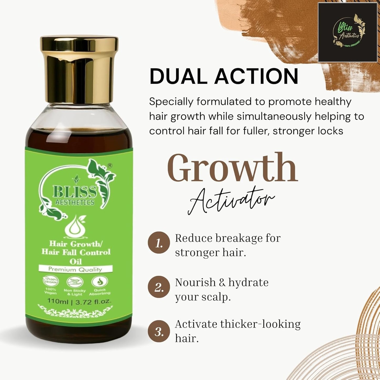 Bliss Aesthetics Hair Fall Control Oil | Ayurvedic Formula with Amla & Methi | Non-Sticky & Lightweight | Reduces Hair Fall & Strengthens Roots (110ml)