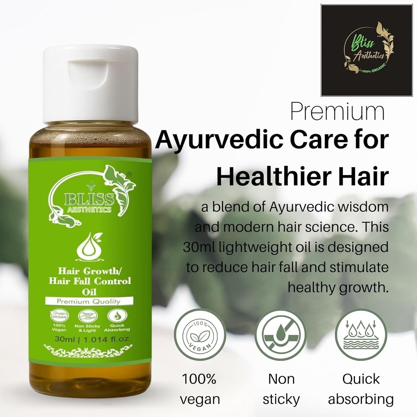 Bliss Aesthetics Hair Fall Control Oil | Ayurvedic Formula with Amla & Methi | Non-Sticky & Lightweight | Reduces Hair Fall & Strengthens Roots (110ml)
