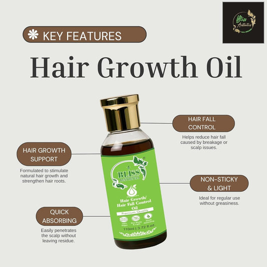 Bliss Aesthetics Hair Growth Oil For Hair thinning| Natural Ayurvedic Formula | Non-sticky & Non-greasy Oil | Promotes Hair Growth & Reduces Hair Fall | Nourishes Scalp & Prevents Dandruff (110ml)