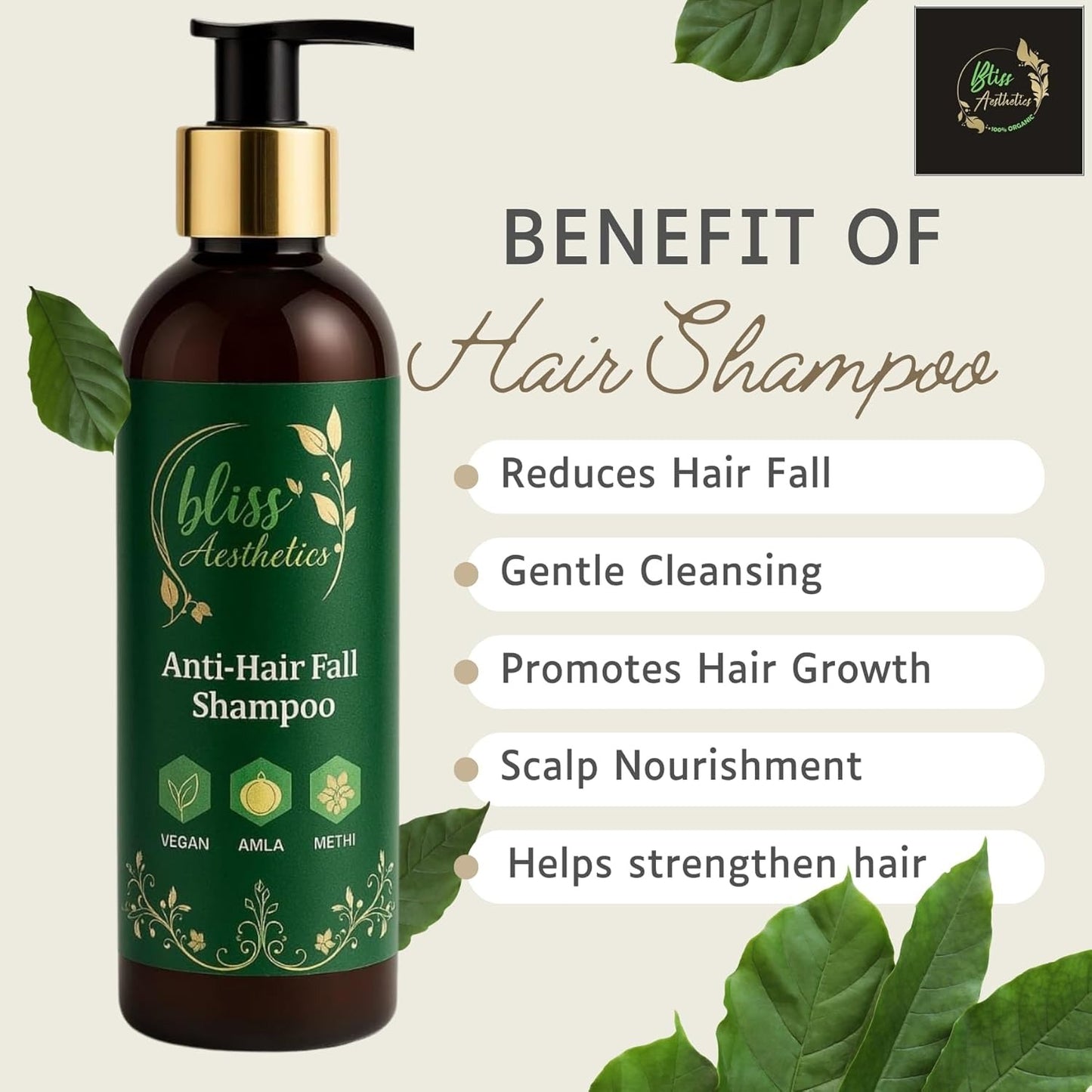 Bliss Aesthetics Anti-Hair Fall Shampoo 200ml | Controls Hair Fall | Promotes Hair Growth | Sulfate-Free